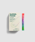 Juice Plus+Superfood powder package with a smaller packet on a light gray background